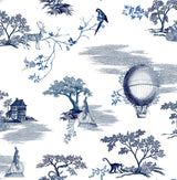 Whimsy Fairytale Toille Navy Peel & Stick Wallpaper with Whimsical Toile Novelty Pattern - NuWallpaper NUS4550