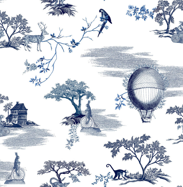 Whimsy Fairytale Toille Navy Peel & Stick Wallpaper with Whimsical Toile Novelty Pattern - NuWallpaper NUS4550