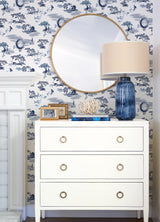 Whimsy Fairytale Toille Navy Peel & Stick Wallpaper with Whimsical Toile Novelty Pattern - NuWallpaper NUS4550