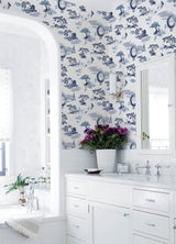 Whimsy Fairytale Toille Navy Peel & Stick Wallpaper with Whimsical Toile Novelty Pattern - NuWallpaper NUS4550