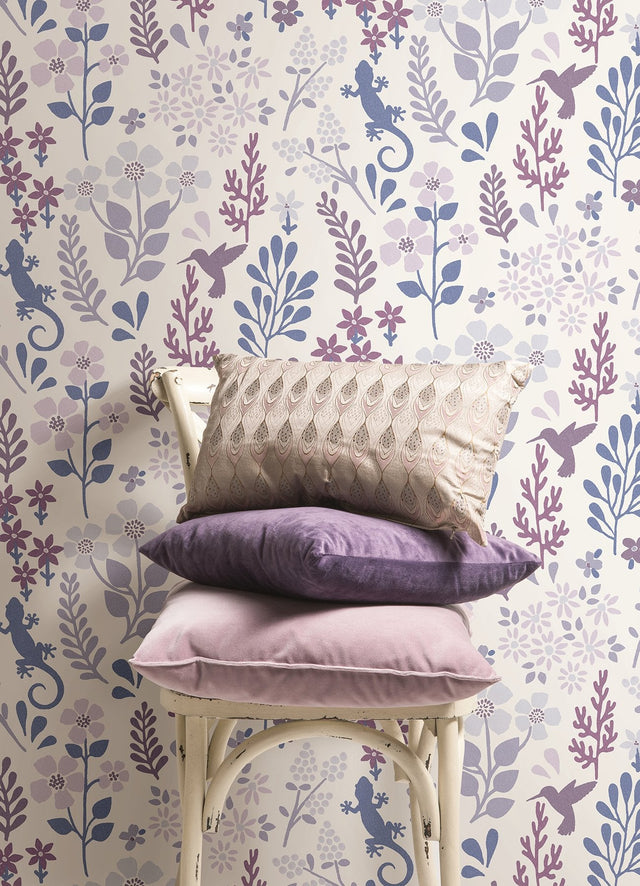 Zoey Leaf Periwinkle Peel & Stick Wallpaper with Botanical Modern Pattern - NuWallpaper NUS4621SAM