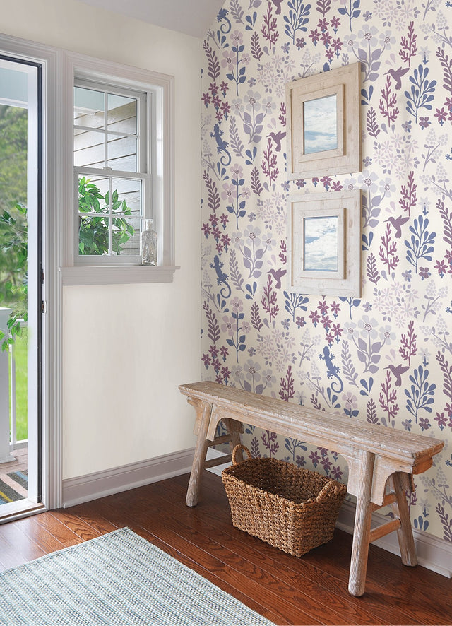 Zoey Leaf Periwinkle Peel & Stick Wallpaper with Botanical Modern Pattern - NuWallpaper NUS4621SAM