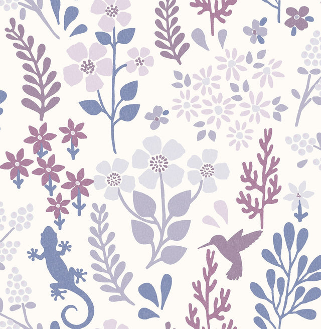 Zoey Leaf Periwinkle Peel & Stick Wallpaper with Botanical Modern Pattern - NuWallpaper NUS4621SAM