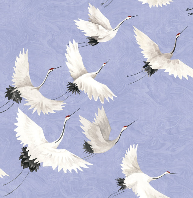Halcyon Birds Hydrangea Peel & Stick Wallpaper with Crane Motif - NuWallpaper NUS4622