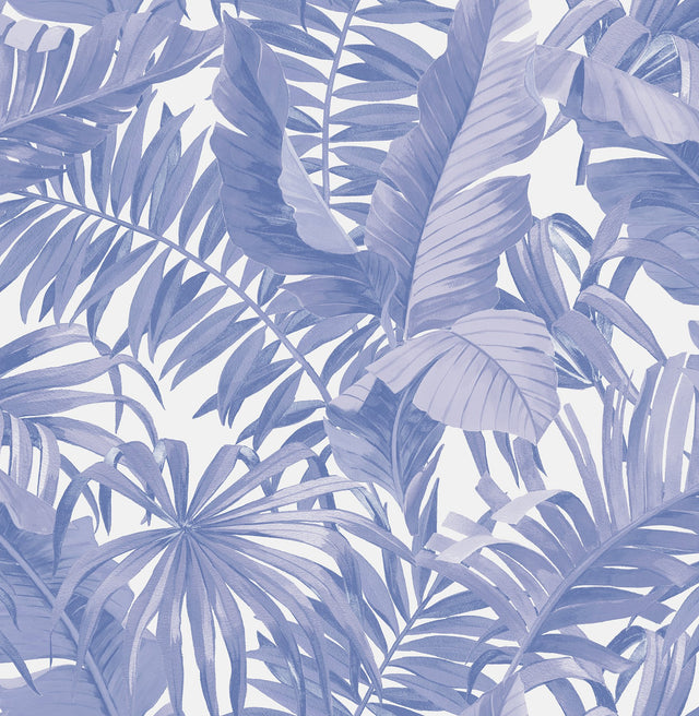 Maui Leaf Periwinkle Peel & Stick Wallpaper with Tropical Botanical Leaves Pattern - NuWallpaper NUS4623