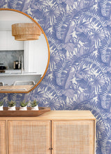 Maui Leaf Periwinkle Peel & Stick Wallpaper with Tropical Botanical Leaves Pattern - NuWallpaper NUS4623