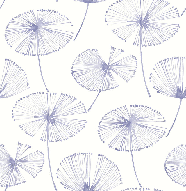 Aya Flower Periwinkle Peel & Stick Wallpaper with Modern Botanical Floral Pattern - NUS4625