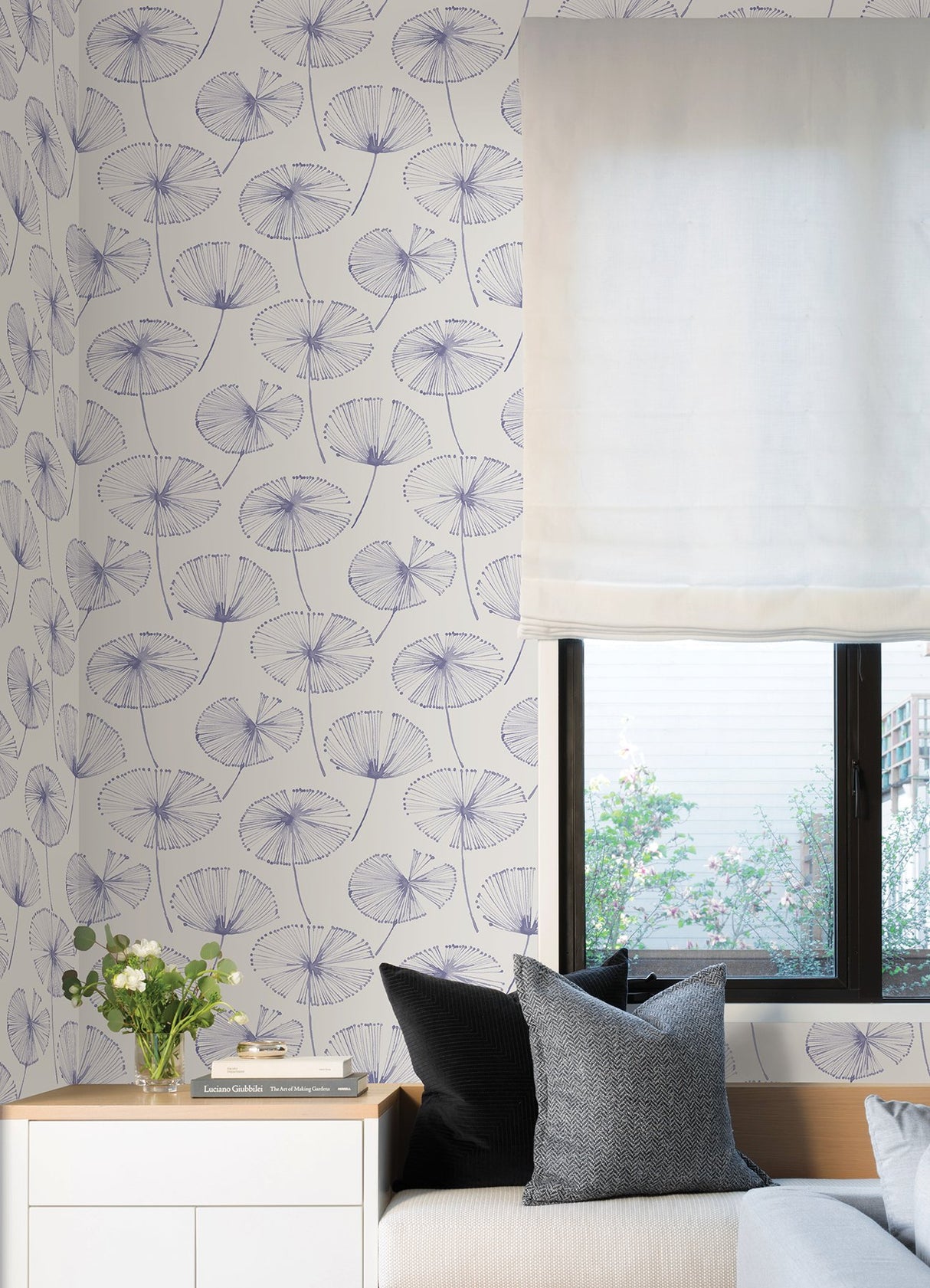 Aya Flower Periwinkle Peel & Stick Wallpaper with Modern Botanical Floral Pattern - NUS4625