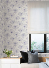 Aya Flower Periwinkle Peel & Stick Wallpaper with Modern Botanical Floral Pattern - NUS4625