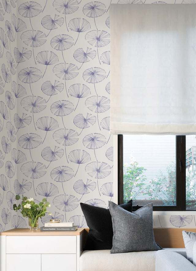 Aya Flower Periwinkle Peel & Stick Wallpaper with Modern Botanical Floral Pattern - NUS4625