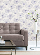 Aya Flower Periwinkle Peel & Stick Wallpaper with Modern Botanical Floral Pattern - NUS4625