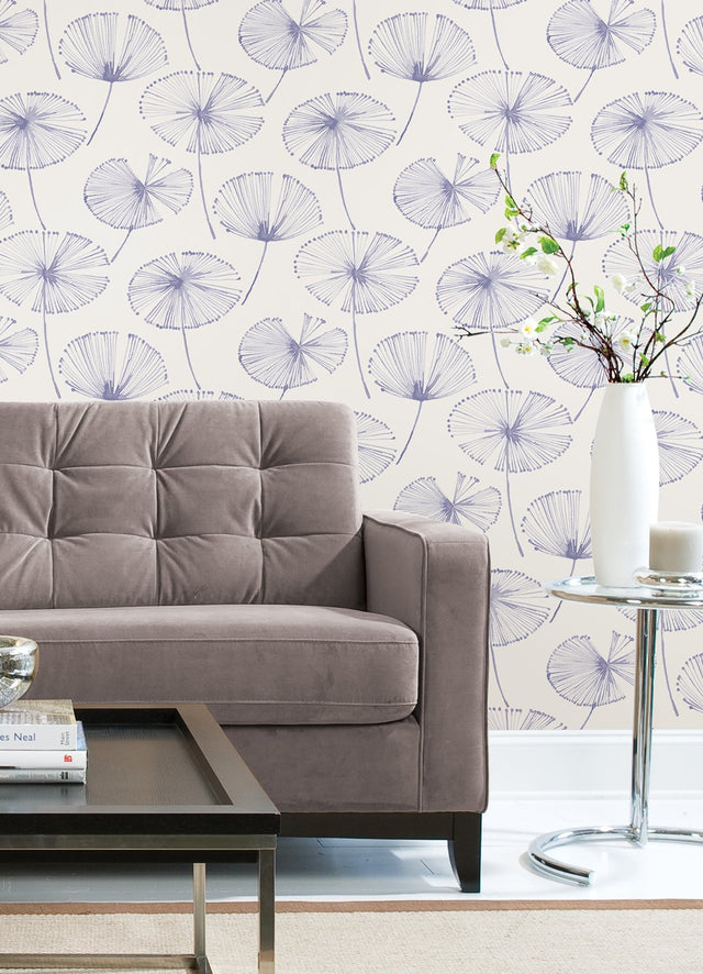 Aya Flower Periwinkle Peel & Stick Wallpaper with Modern Botanical Floral Pattern - NUS4625