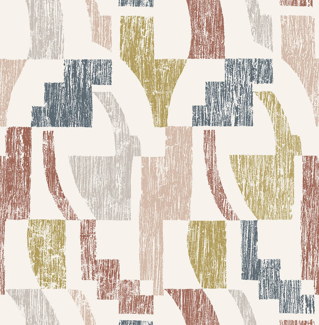 Lenny Warm Geometric Peel & Stick Wallpaper with Bohemian Abstract Motif - NuWallpaper NUS4632