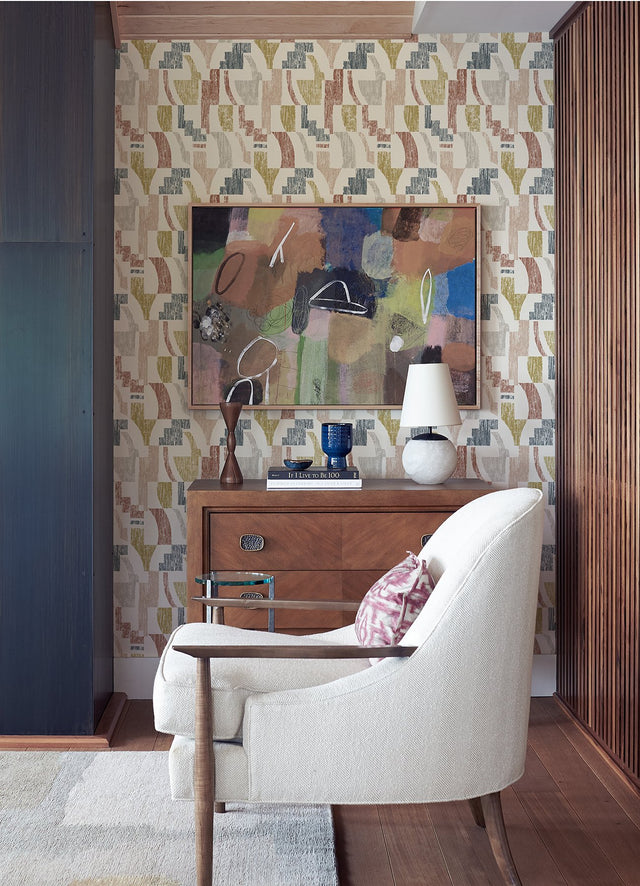 Lenny Warm Geometric Peel & Stick Wallpaper with Bohemian Abstract Motif - NuWallpaper NUS4632