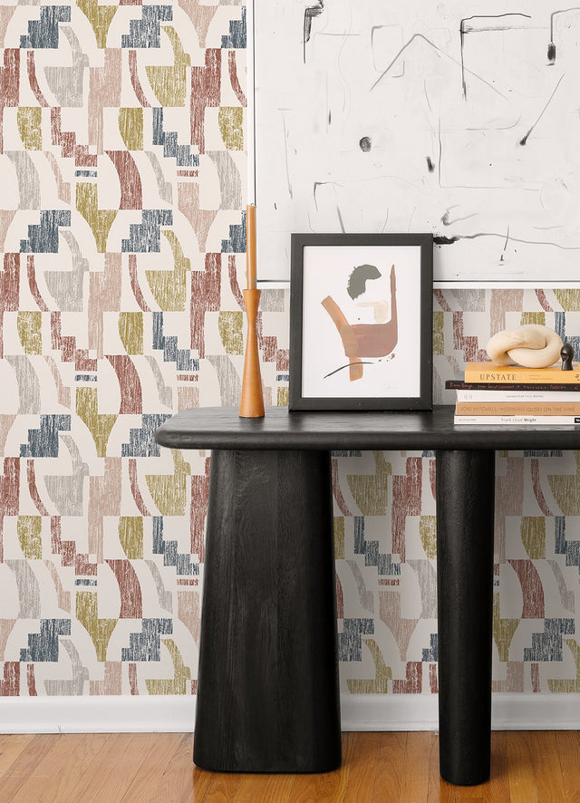 Lenny Warm Geometric Peel & Stick Wallpaper with Bohemian Abstract Motif - NuWallpaper NUS4632