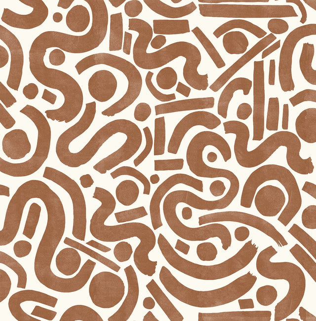 Edie Terracotta Geometric Peel & Stick Wallpaper with Bohemian Abstract Motif - NuWallpaper NUS4635