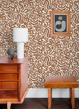 Edie Terracotta Geometric Peel & Stick Wallpaper with Bohemian Abstract Motif - NuWallpaper NUS4635