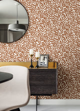 Edie Terracotta Geometric Peel & Stick Wallpaper with Bohemian Abstract Motif - NuWallpaper NUS4635