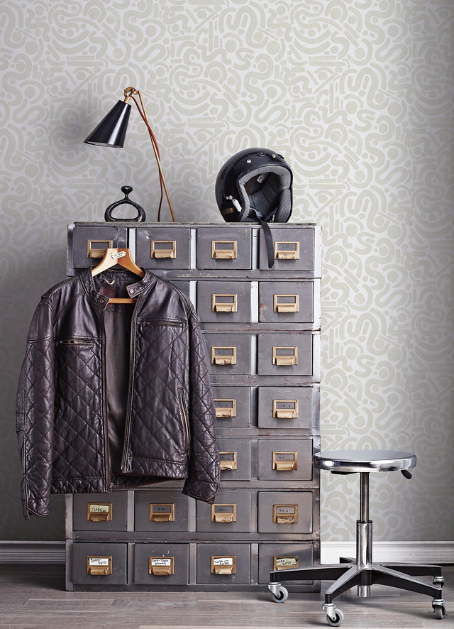 Edie Taupe Geometric Peel & Stick Wallpaper with Bohemian Abstract Motif - NuWallpaper NUS4636