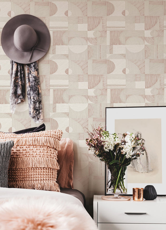 Margo Rose Gold Geometric Peel & Stick Wallpaper with Metallic Modern Abstract Pattern - NuWallpaper NUS4640