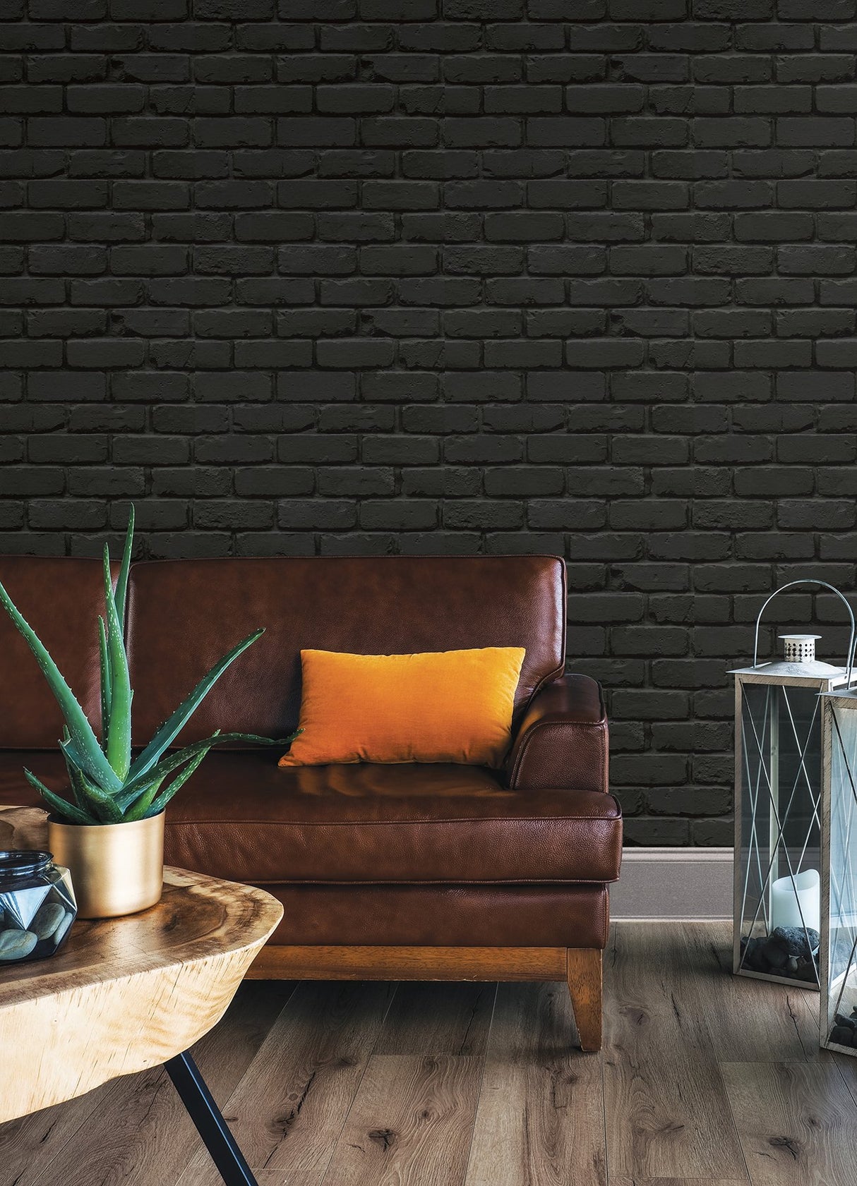 Amsterdam Black Brick Peel & Stick Wallpaper with Modern Graphic Brick Motif - NuWallpaper NUS4842