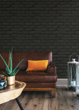 Amsterdam Black Brick Peel & Stick Wallpaper with Modern Graphic Brick Motif - NuWallpaper NUS4842