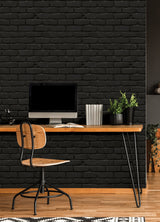 Amsterdam Black Brick Peel & Stick Wallpaper with Modern Graphic Brick Motif - NuWallpaper NUS4842