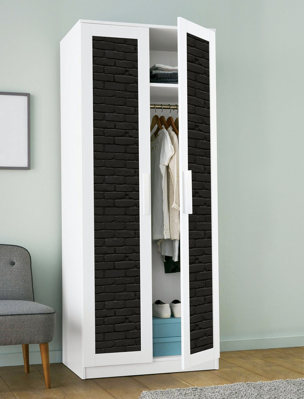 Amsterdam Black Brick Peel & Stick Wallpaper with Modern Graphic Brick Motif - NuWallpaper NUS4842
