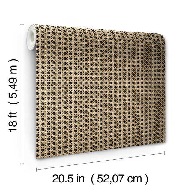 Rattan Caning Honey Peel & Stick Wallpaper with Modern Graphic Woven Motif - NUS4844