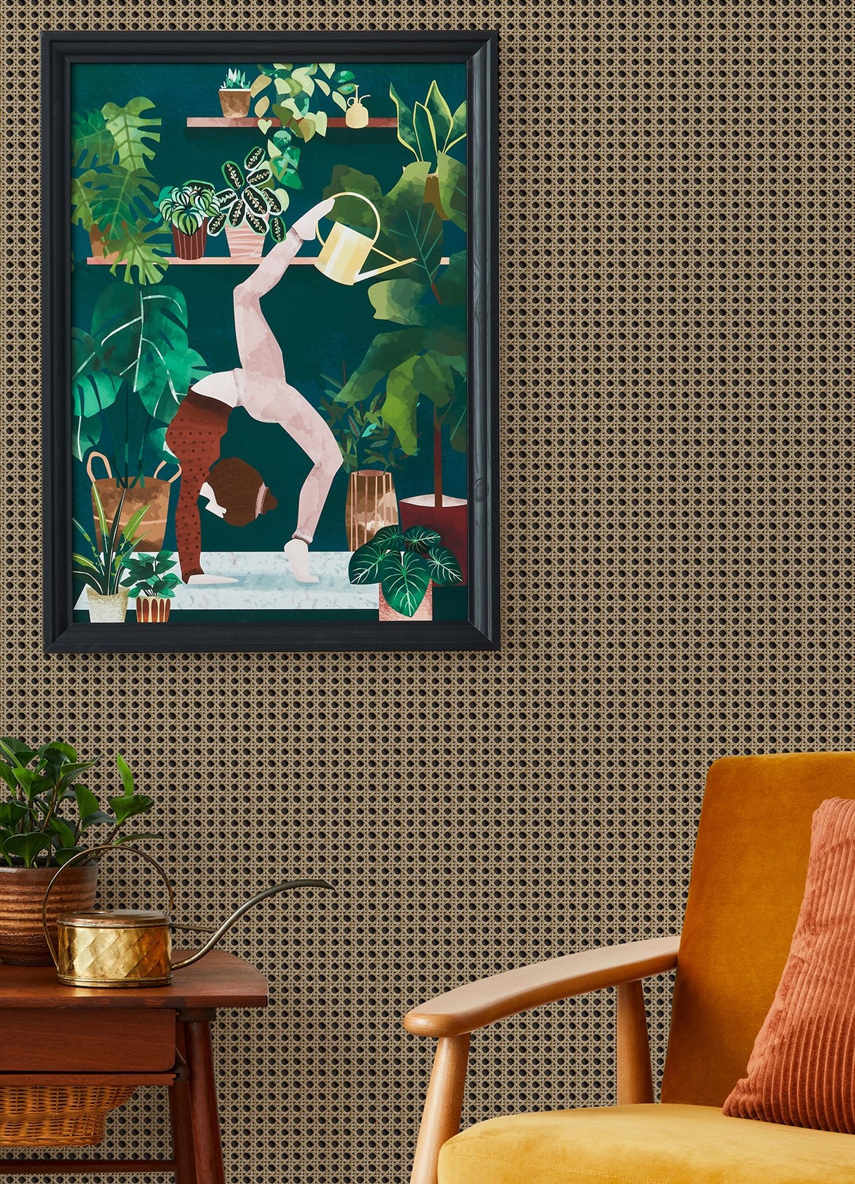 Rattan Caning Honey Peel & Stick Wallpaper with Modern Graphic Woven Motif - NUS4844