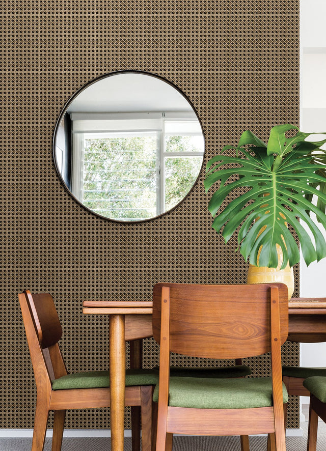 Rattan Caning Honey Peel & Stick Wallpaper with Modern Graphic Woven Motif - NUS4844