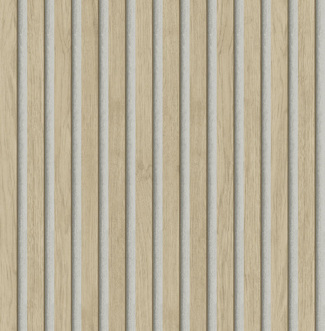 Slat Wood Natural Peel & Stick Wallpaper with Modern Wood Slat Pattern - NuWallpaper NUS4845