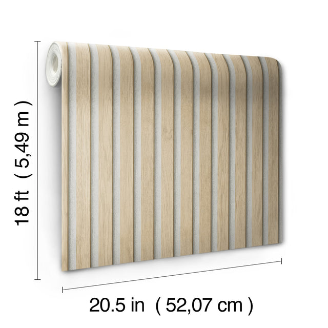 Slat Wood Natural Peel & Stick Wallpaper with Modern Wood Slat Pattern - NuWallpaper NUS4845