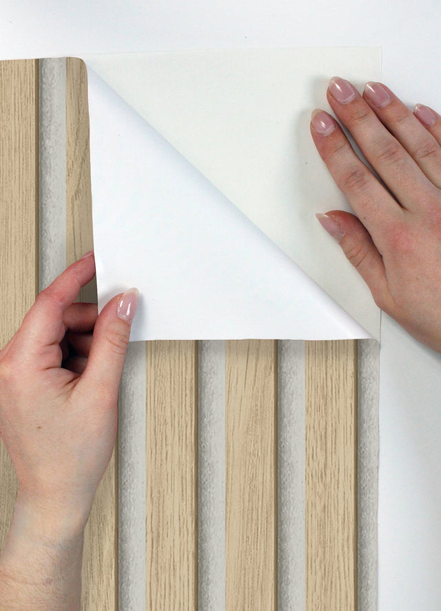 Slat Wood Natural Peel & Stick Wallpaper with Modern Wood Slat Pattern - NuWallpaper NUS4845