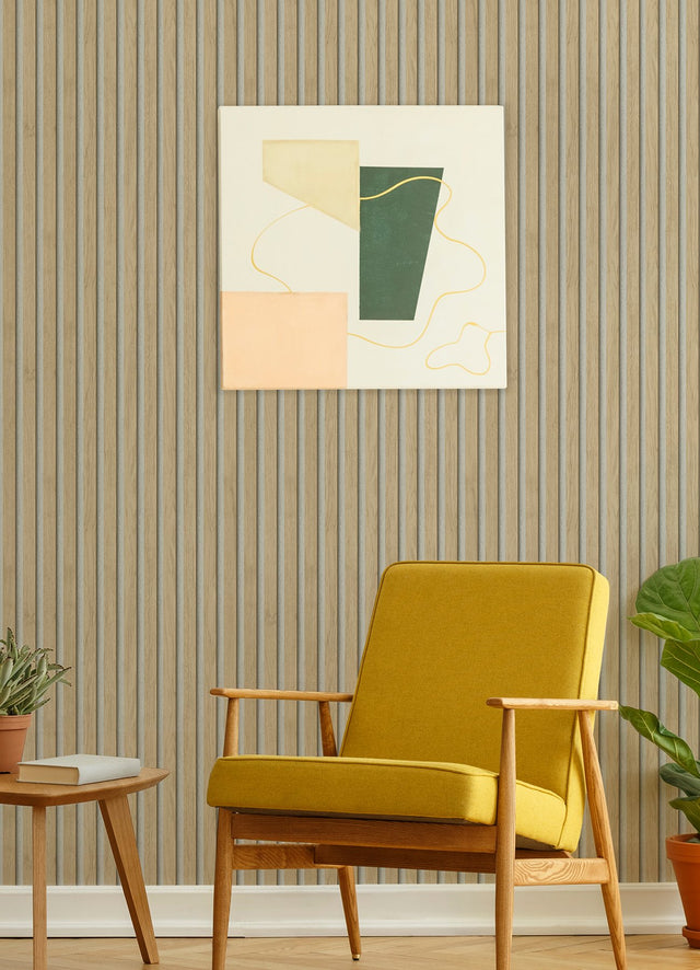 Slat Wood Natural Peel & Stick Wallpaper with Modern Wood Slat Pattern - NuWallpaper NUS4845