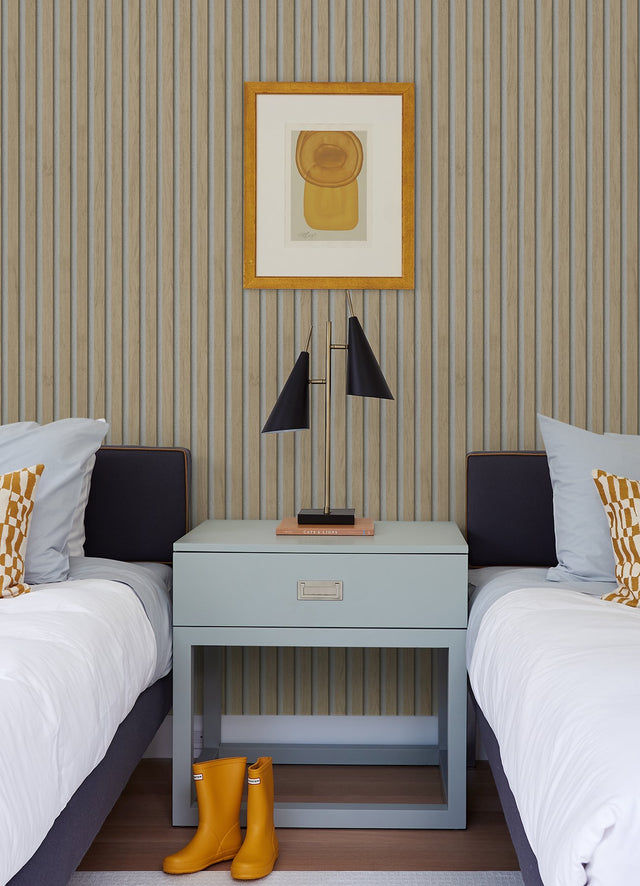Slat Wood Natural Peel & Stick Wallpaper with Modern Wood Slat Pattern - NuWallpaper NUS4845