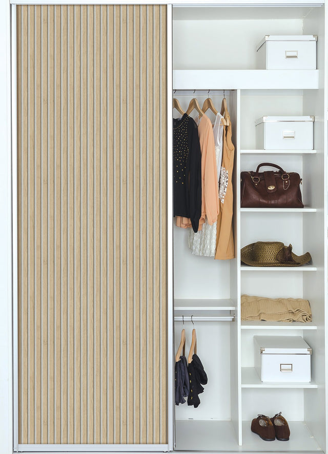 Slat Wood Natural Peel & Stick Wallpaper with Modern Wood Slat Pattern - NuWallpaper NUS4845