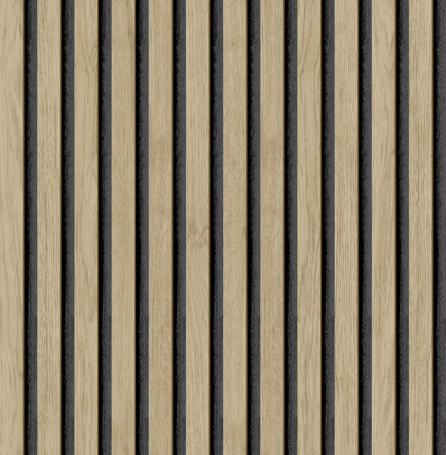Slat Wood Oak Peel & Stick Wallpaper with Charcoal Wood Slat Motif - NuWallpaper NUS4846