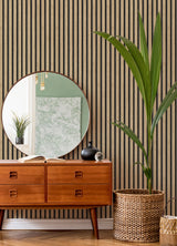 Slat Wood Oak Peel & Stick Wallpaper with Charcoal Wood Slat Motif - NuWallpaper NUS4846