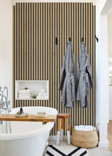 Slat Wood Oak Peel & Stick Wallpaper with Charcoal Wood Slat Motif - NuWallpaper NUS4846
