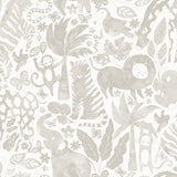 Sweet Safari Taupe Peel & Stick Wallpaper with Kids Rainforest Animals Pattern - NuWallpaper NUS4852