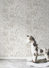Sweet Safari Taupe Peel & Stick Wallpaper with Kids Rainforest Animals Pattern - NuWallpaper NUS4852