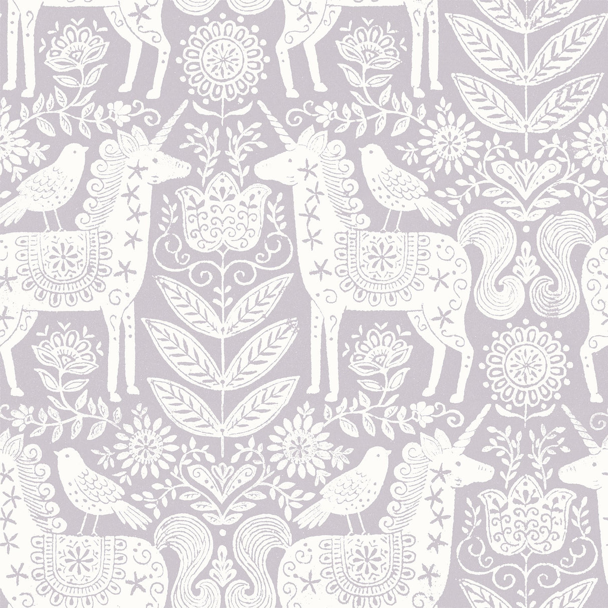 Unicorn Stamp Purple Peel & Stick Wallpaper with Lilac Novelty Kids Pattern - NuWallpaper NUS4857