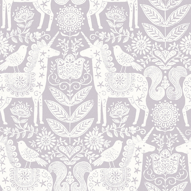 Unicorn Stamp Purple Peel & Stick Wallpaper with Lilac Novelty Kids Pattern - NuWallpaper NUS4857