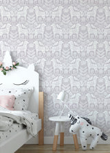 Unicorn Stamp Purple Peel & Stick Wallpaper with Lilac Novelty Kids Pattern - NuWallpaper NUS4857