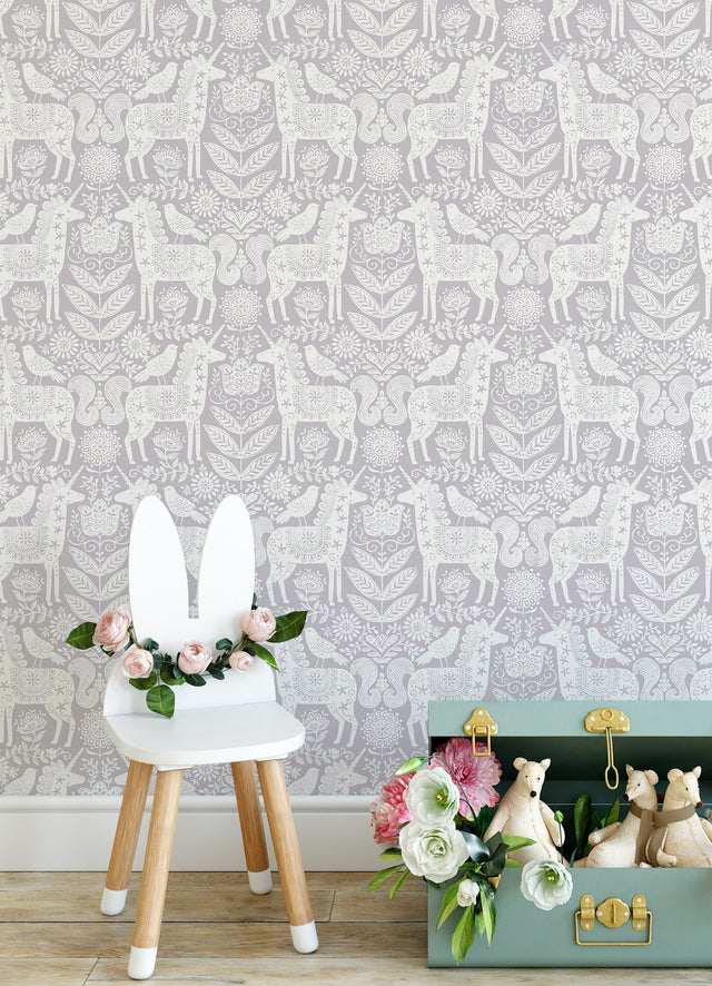 Unicorn Stamp Purple Peel & Stick Wallpaper with Lilac Novelty Kids Pattern - NuWallpaper NUS4857