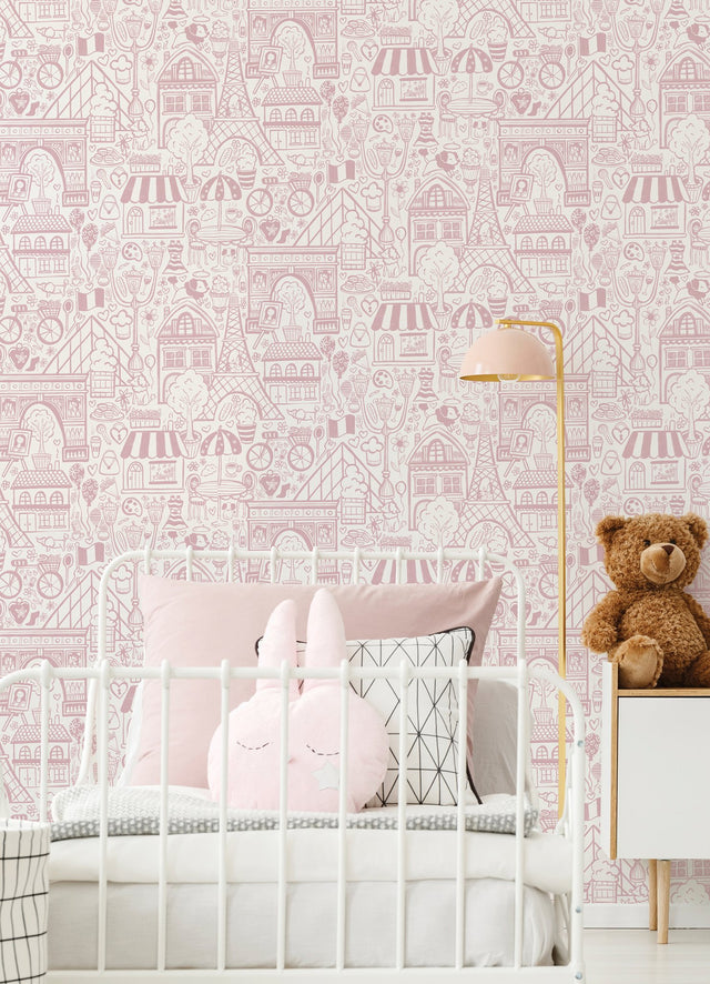 Oui Paris Pink Peel & Stick Wallpaper