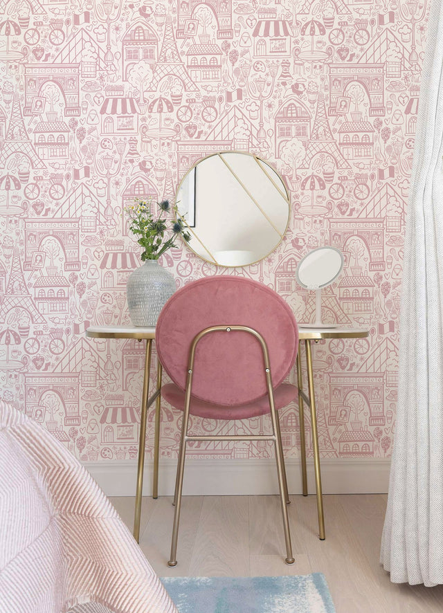 Oui Paris Pink Peel & Stick Wallpaper