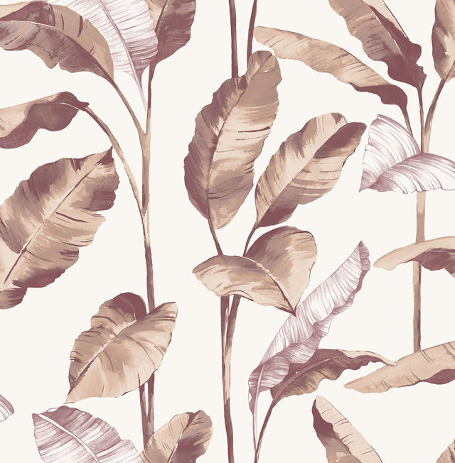 Mauve Banana Leaf Peel & Stick Wallpaper with Botanical Leaves Motif - NuWallpaper NUS4902