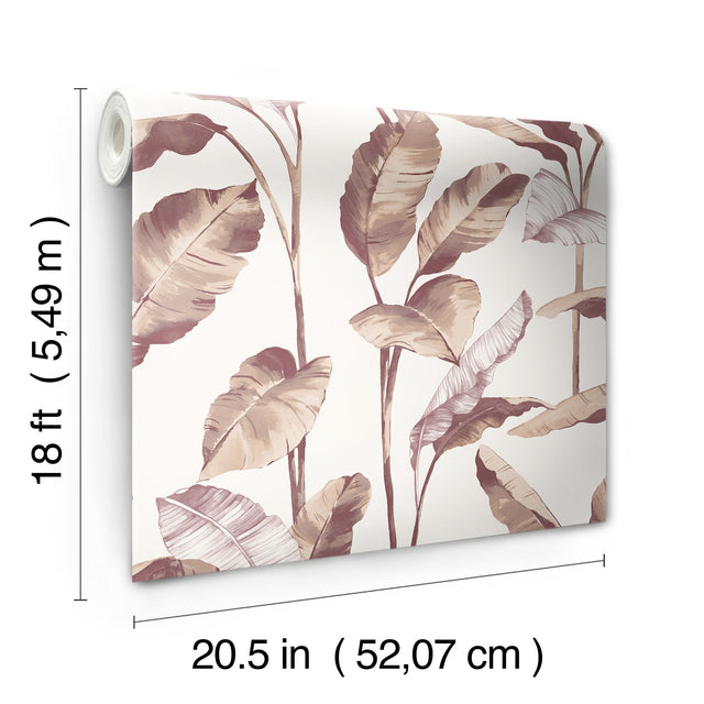 Mauve Banana Leaf Peel & Stick Wallpaper with Botanical Leaves Motif - NuWallpaper NUS4902
